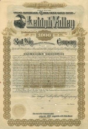 Lehigh Valley Rail Way Co. - 1890 dated Railroad Gold Bond
